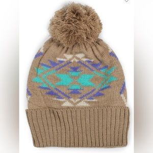 Western Pattern Knit Beanie With Pompom